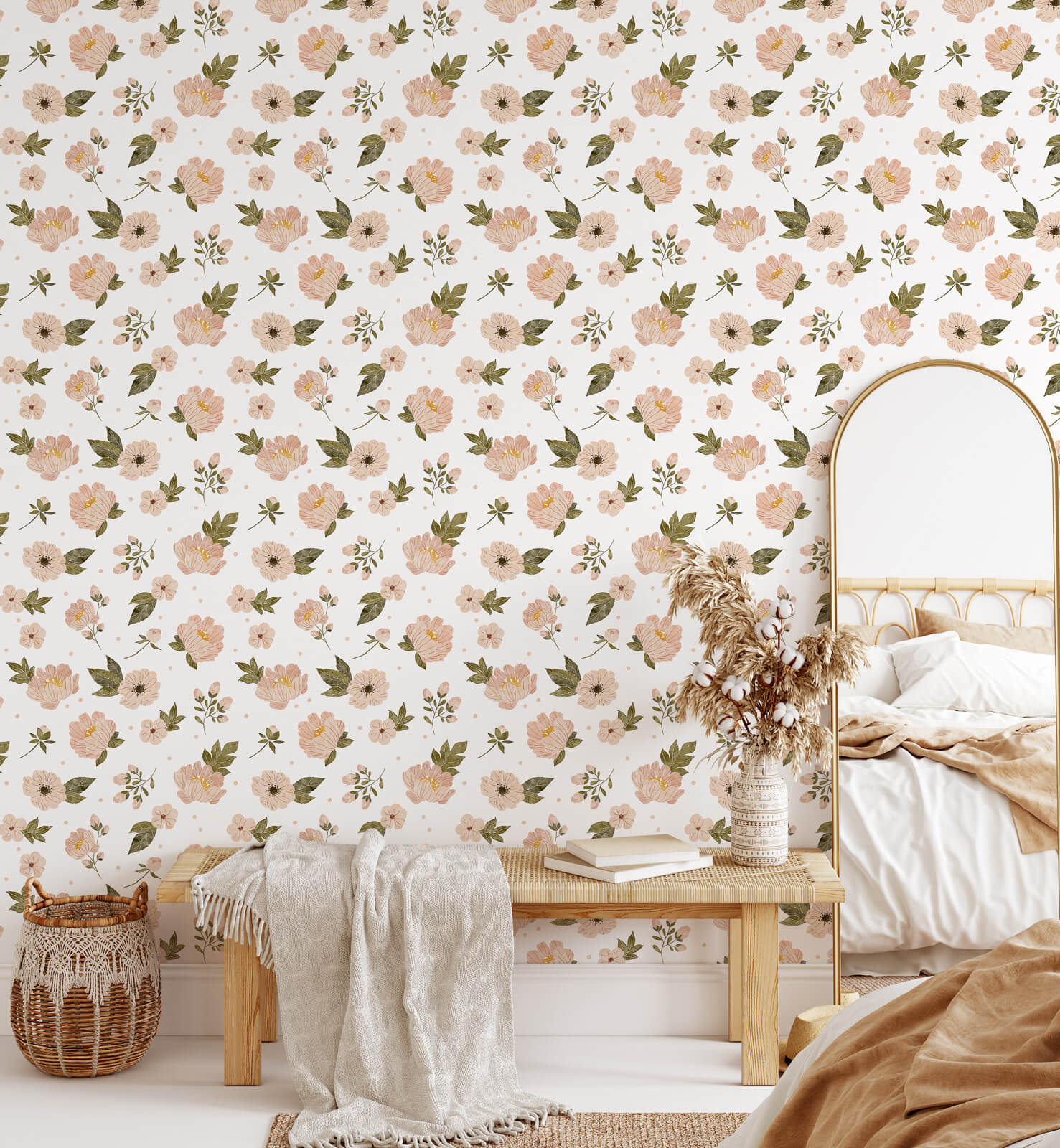 Boho Flower Natural Wallpaper