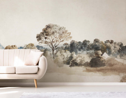 Antique Rustic Landscape Wallpaper