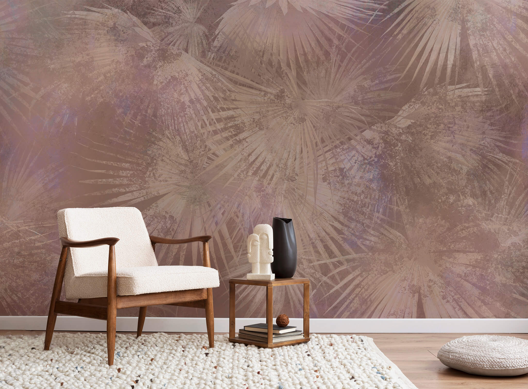 Tropical Palm Leaves With concrete texture Mural wallpaper