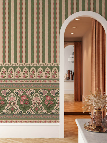 Vintage Floral Stripe Wallpaper