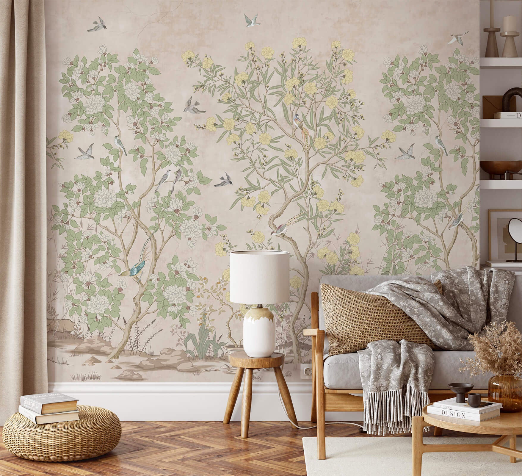 Vintage Chinoiserie Fling Bird Wallpaper