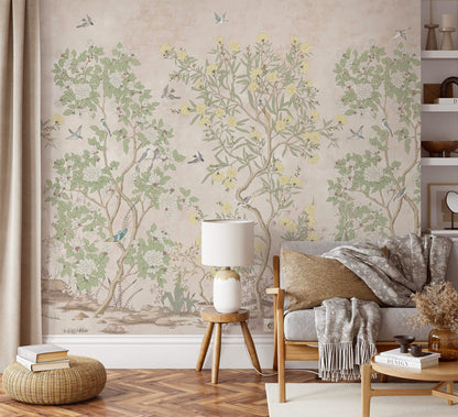 Vintage Chinoiserie Fling Bird Wallpaper