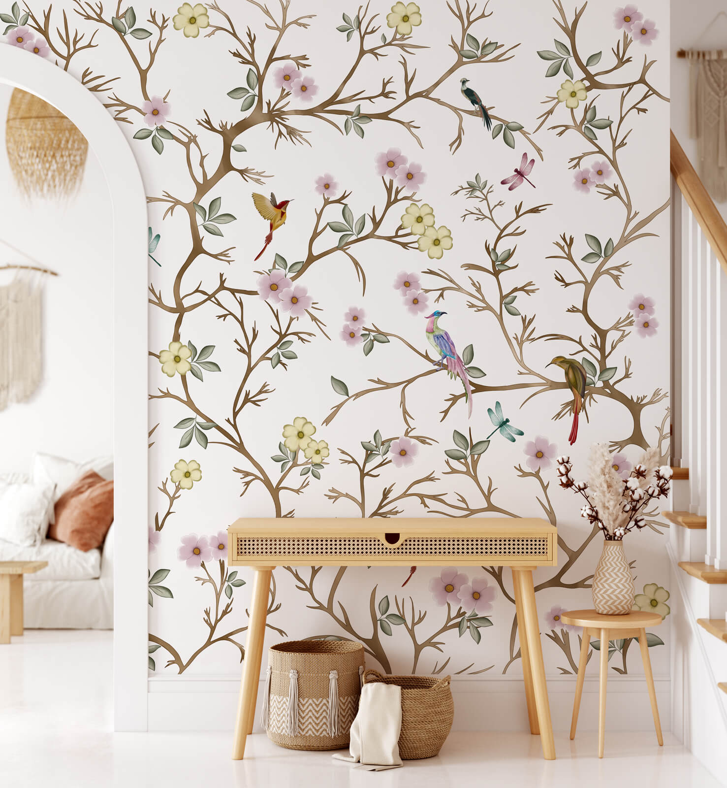 Botanical Flower With Bird Wallpaper