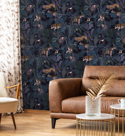 Tropical Jungle Wallpaper with Leopards