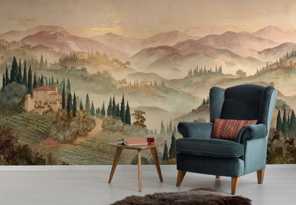 Watercolour Italian Hills Mural Wallpaper