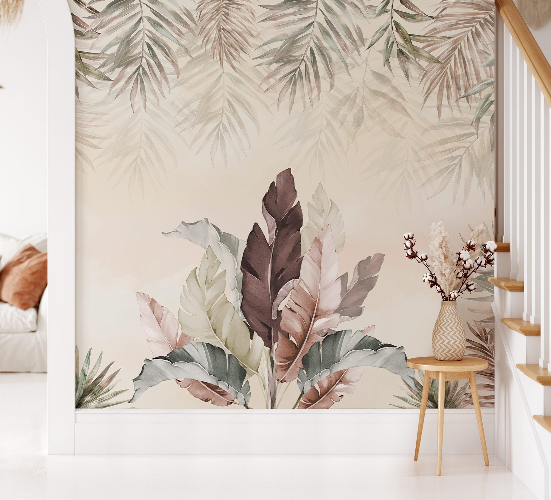 Watercolor Banana Large Exotic Leaf Wallpaper