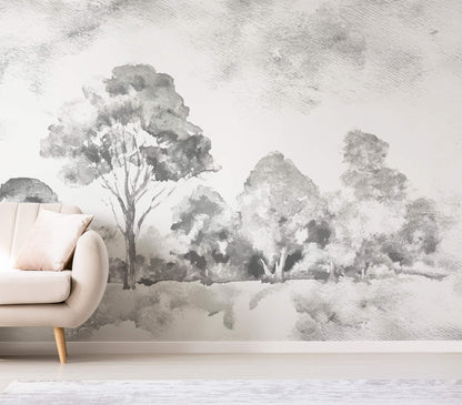 Abstract Tree Painting Black White Wallpaper