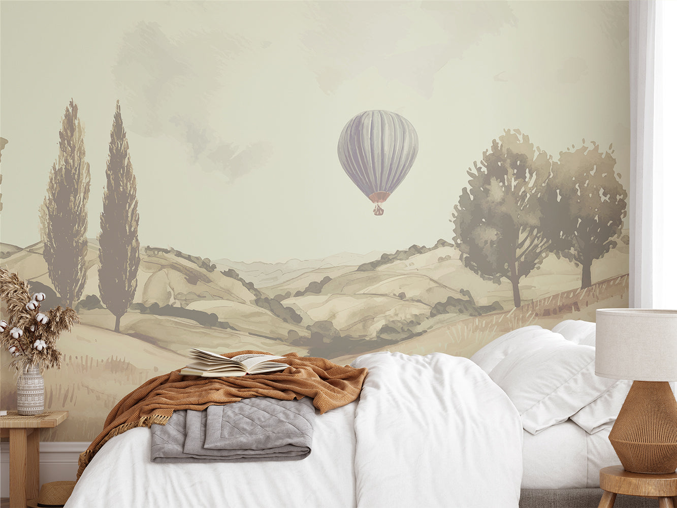 Vintage Hot Air Balloon Landscape Wallpaper