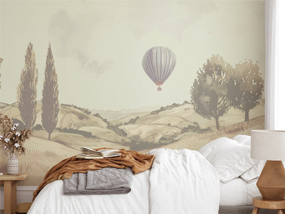 Vintage Hot Air Balloon Landscape Wallpaper