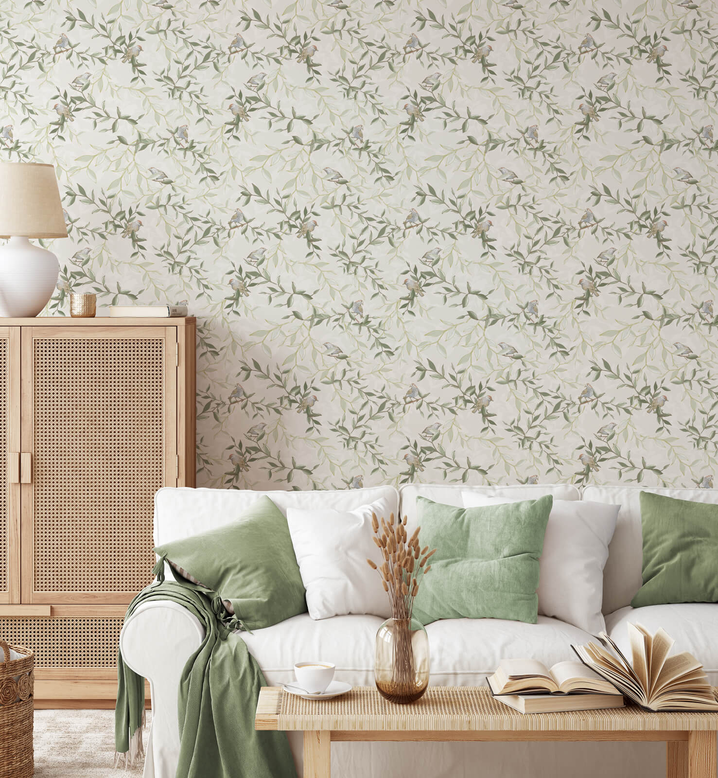 Elegant Chinoiserie Bird Wallpaper