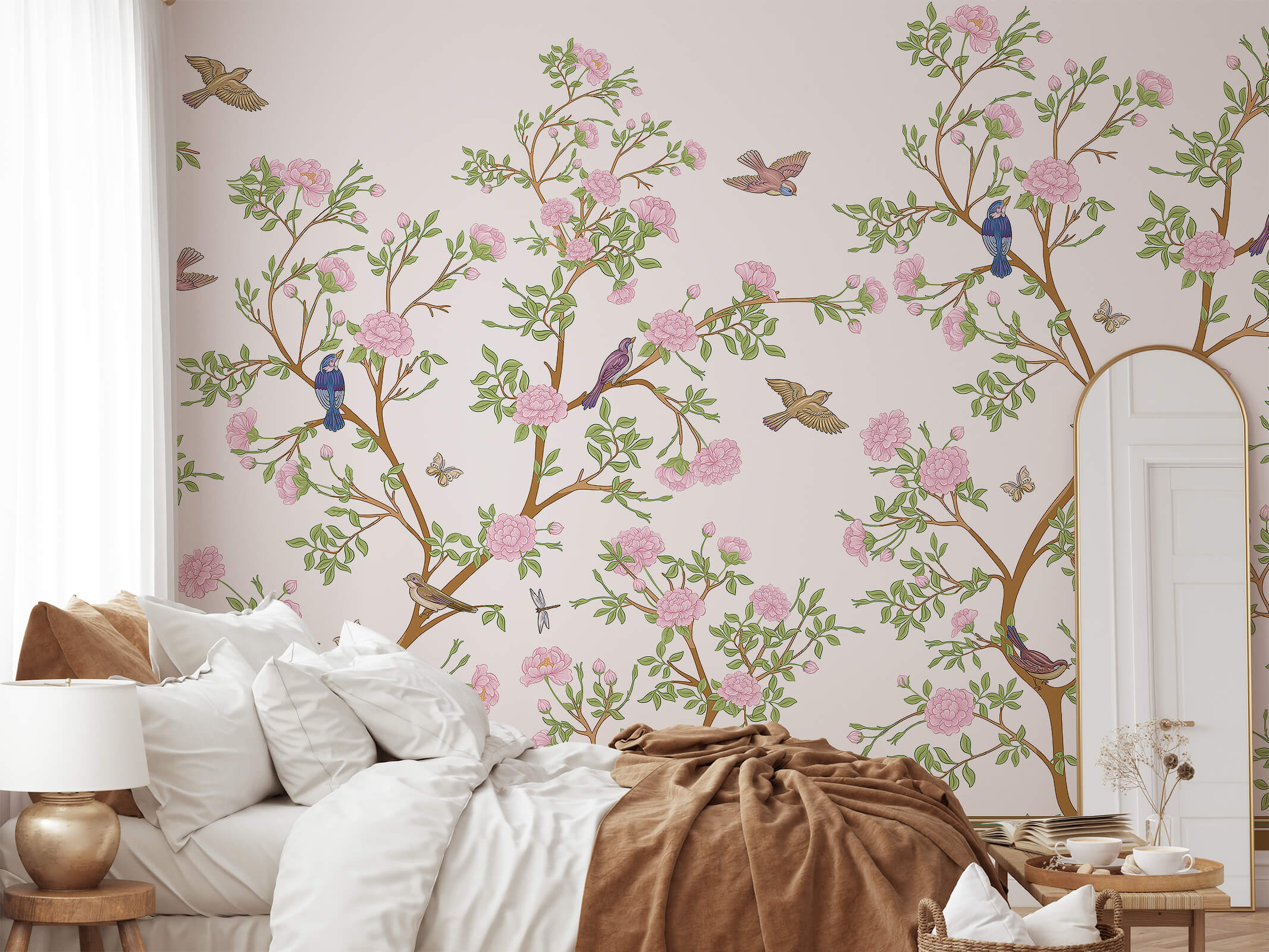 Cherry Blossom Branches Chinoiserie Wallpaper
