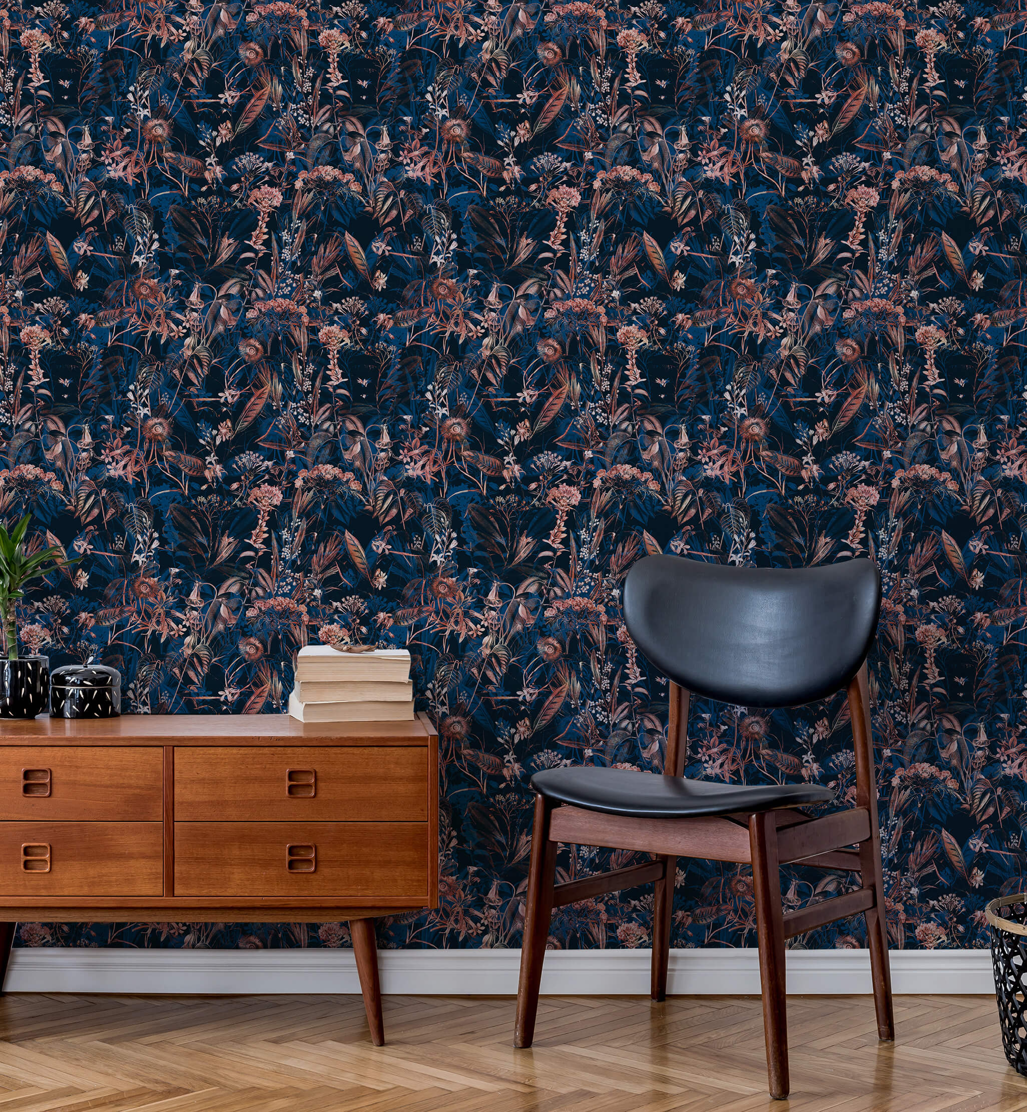 Dark Botanical Seamless Pattern Wallpaper