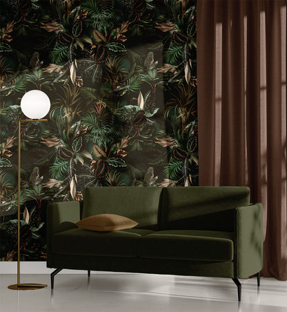 Moody Tropical Palm & Exotic Leaves Wallpaper