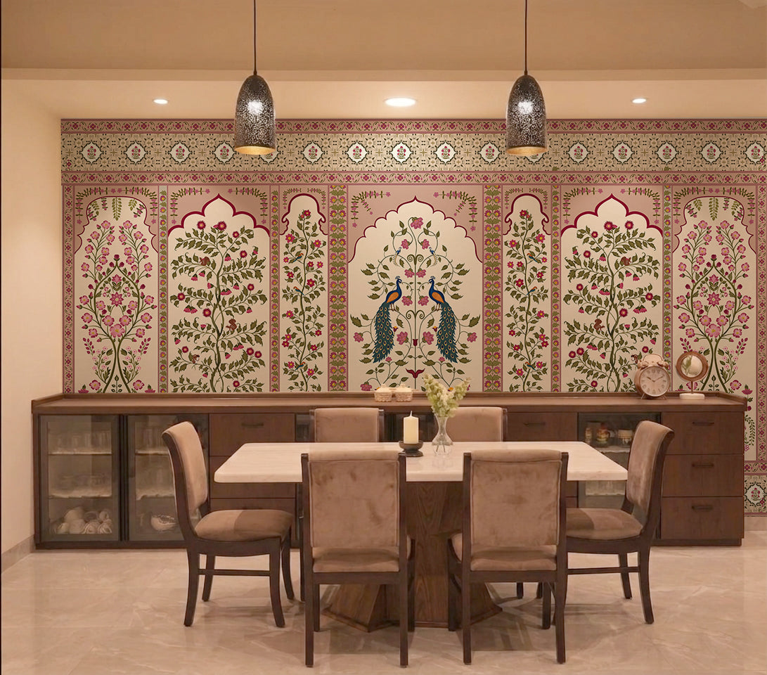 Royal Mughal Peacock Garden Mural