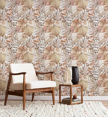 Neutral Tropical Monstera Leaves Watercolor Wallpaper