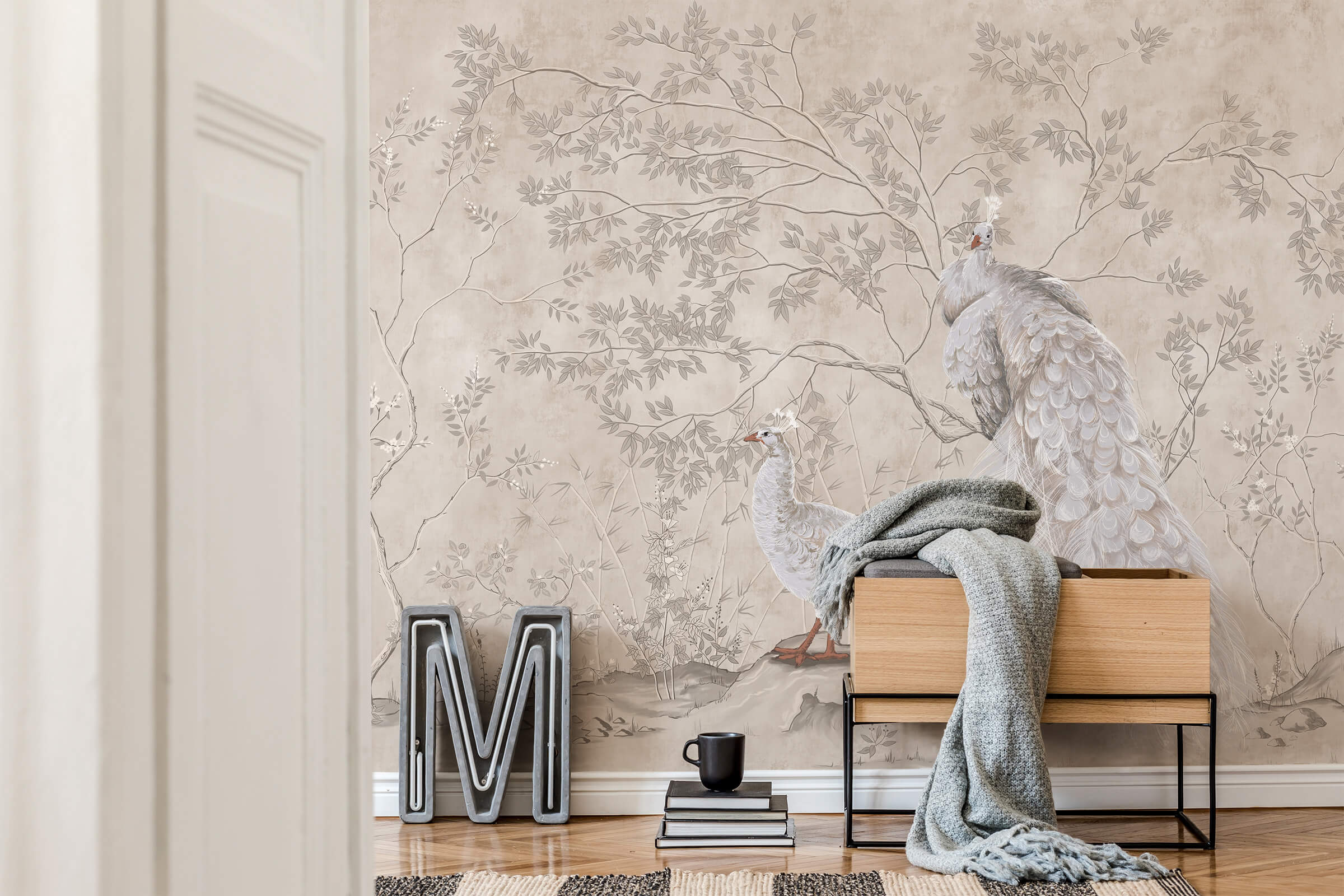 Vintage Chinoiserie Peacock Luxury Wallpaper