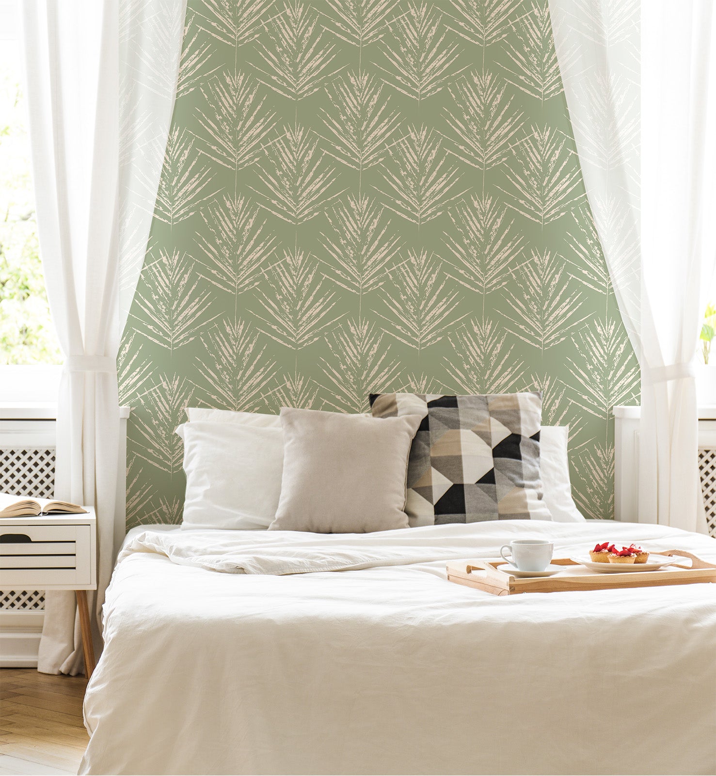 Scandinavian Tropical Leaf Soft  Minimal Pattern Wallpaper