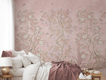 Chinoiserie Magnolia And Birds Wallpaper