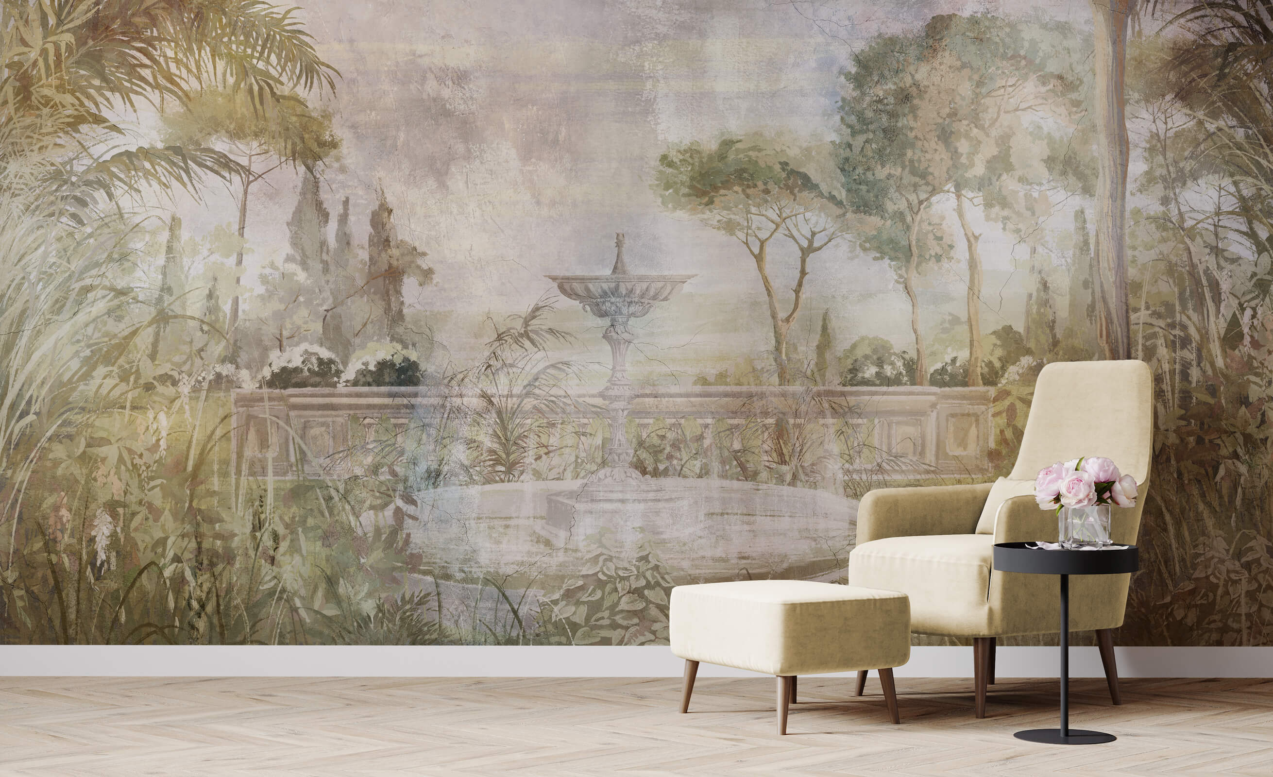 Vintage Watercolor Toscana garden Wallpaper