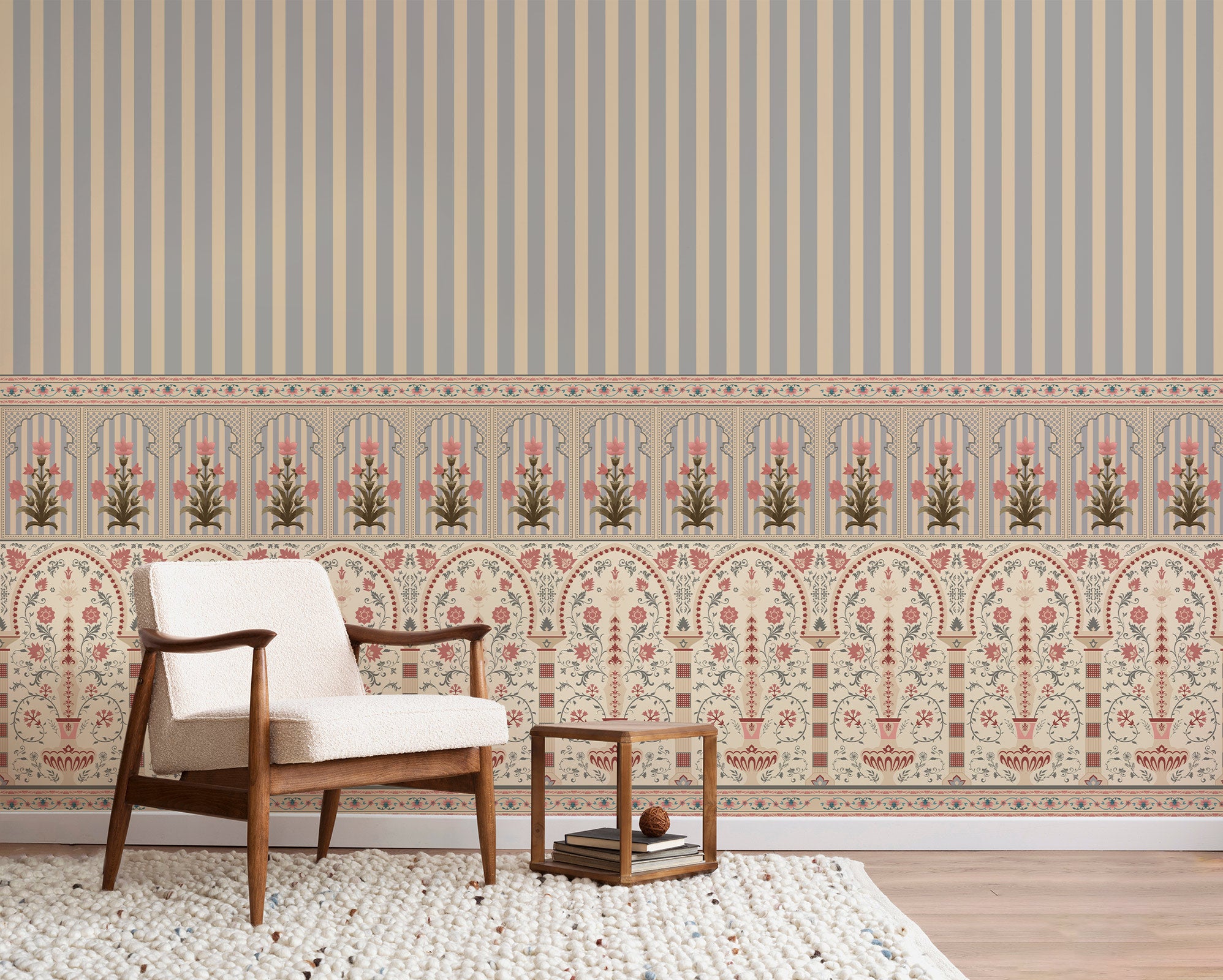 Mughal Stripes Elegance Vintage Wallpaper