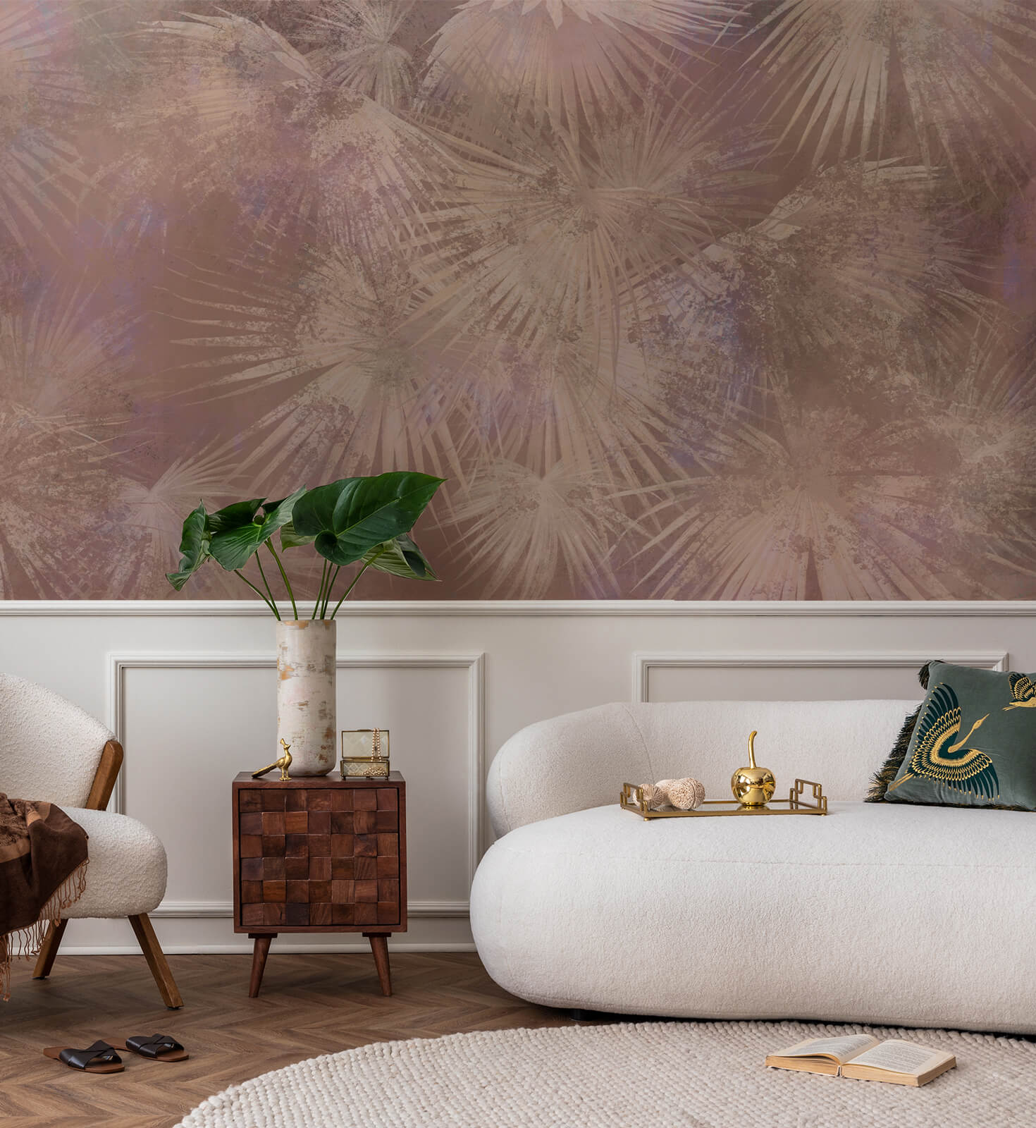 Tropical Palm Leaves With concrete texture Mural wallpaper