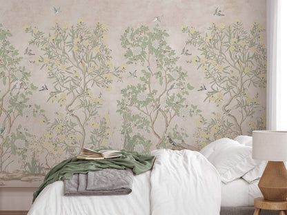 Vintage Chinoiserie Fling Bird Wallpaper