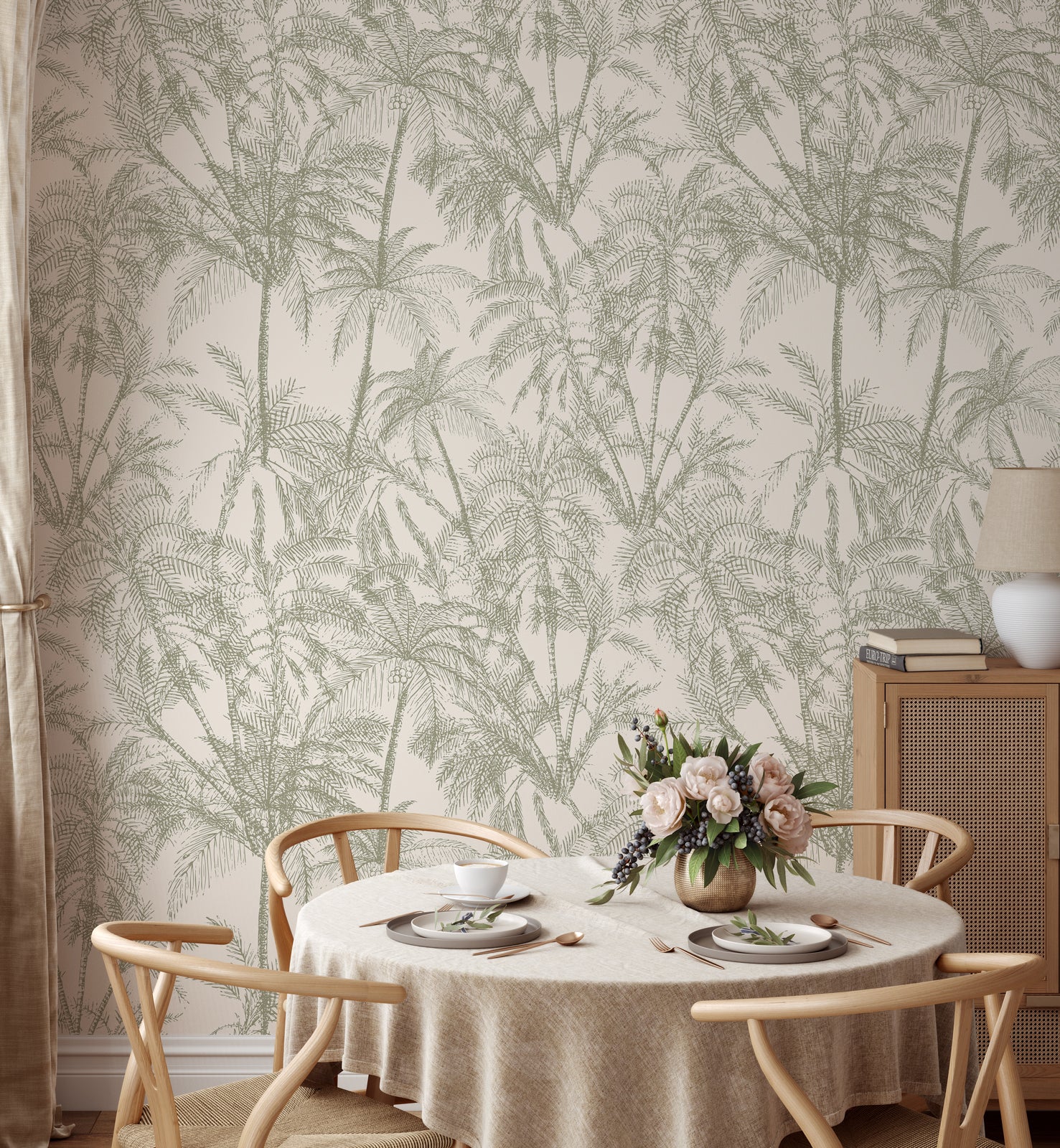 Tropical Subtle Green Palms Wallpaper
