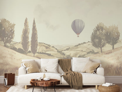 Vintage Hot Air Balloon Landscape Wallpaper