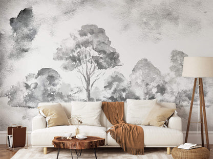Abstract Tree Painting Black White Wallpaper