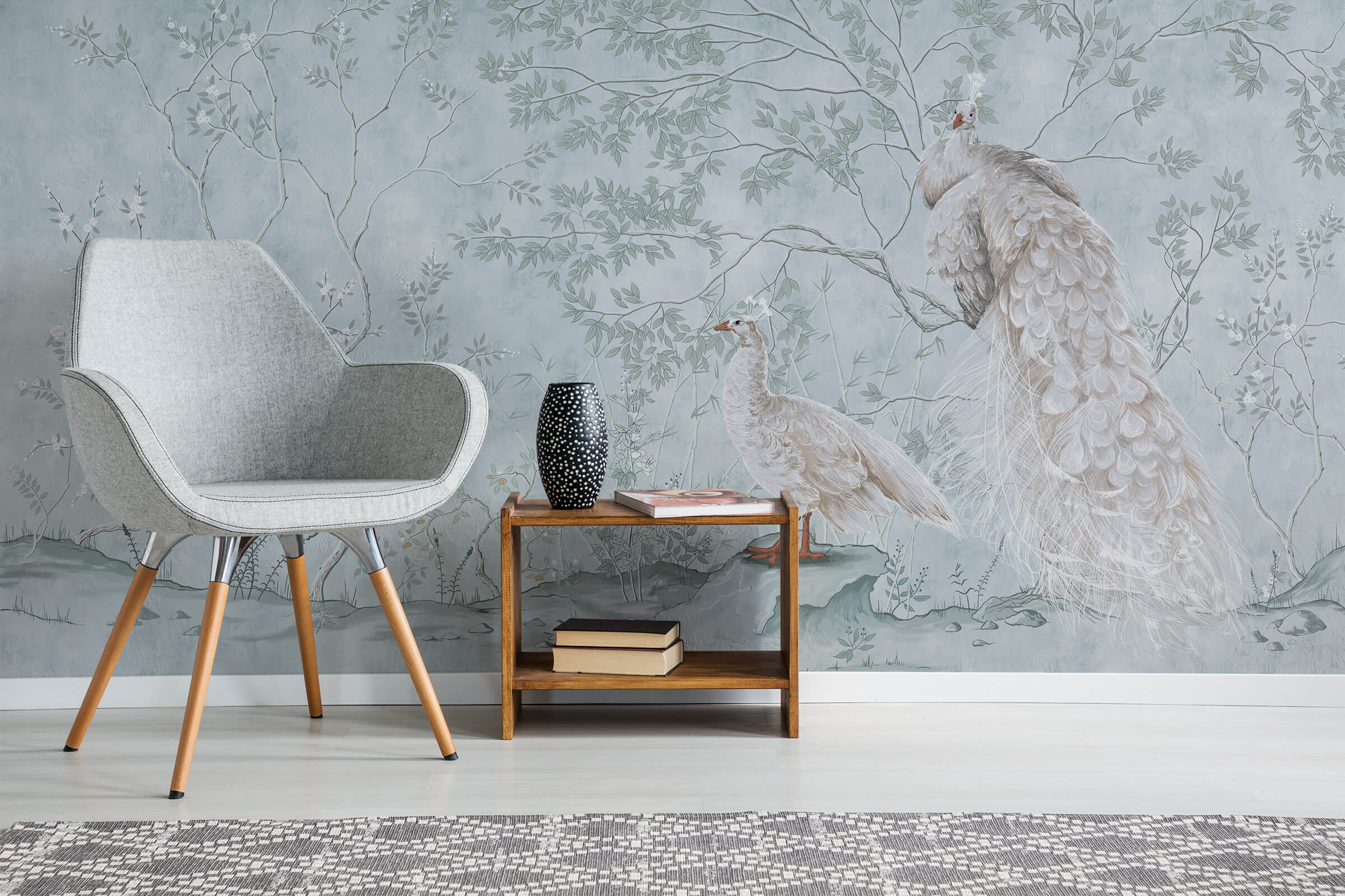 Peacock Chinoiserie Wall Mural Wallpaper