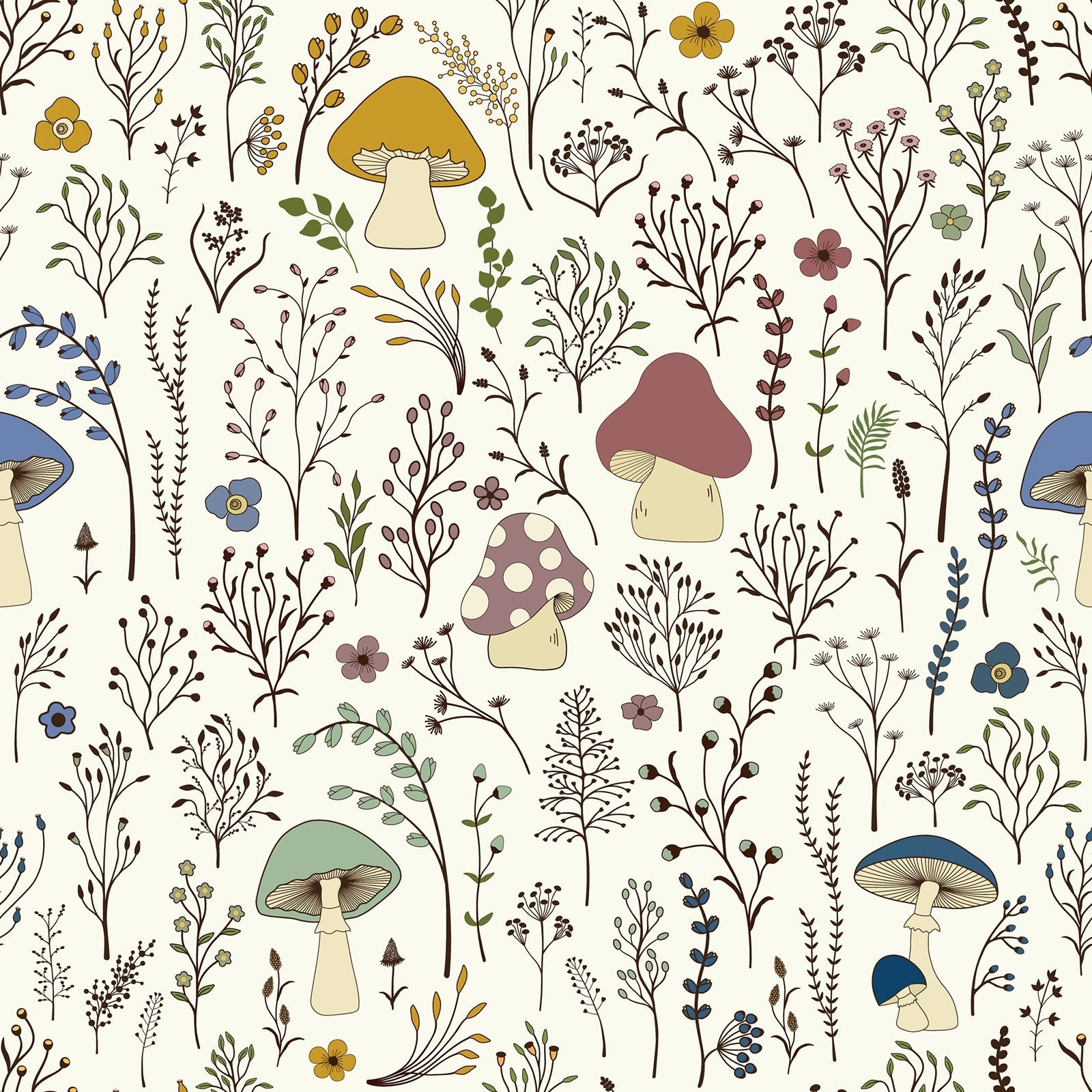 Wild Plants and Mushroom Wallpaper