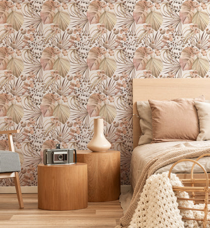 Neutral Tropical Monstera Leaves Watercolor Wallpaper