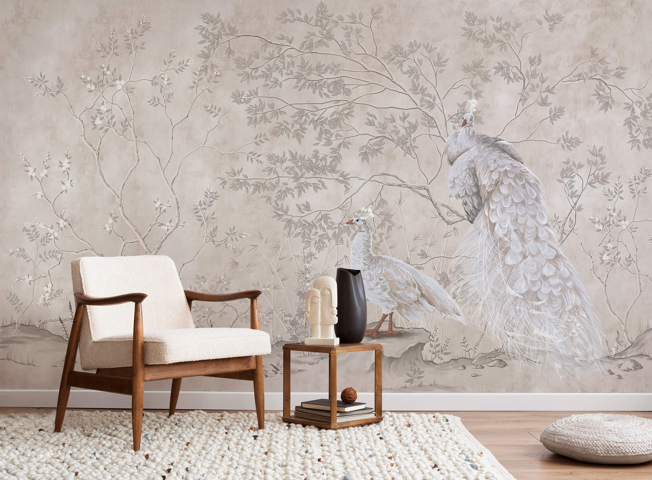 Vintage Chinoiserie Peacock Luxury Wallpaper