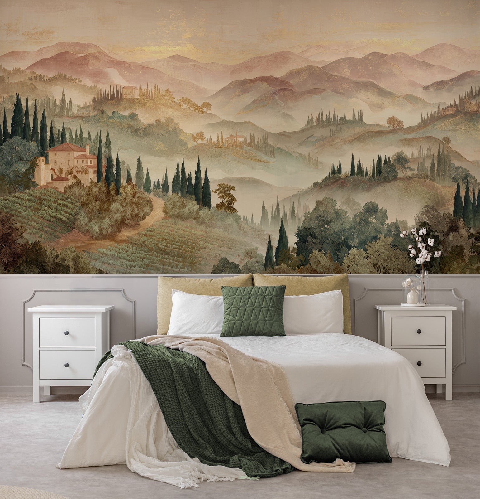 Watercolour Italian Hills Mural Wallpaper