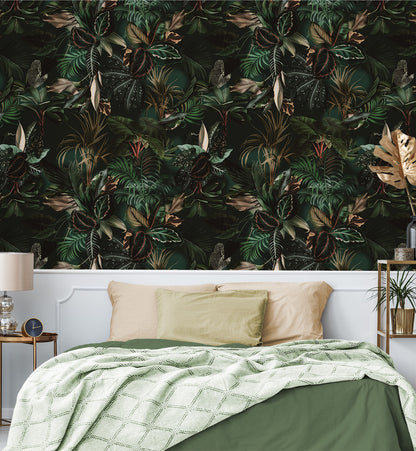 Moody Tropical Palm & Exotic Leaves Wallpaper