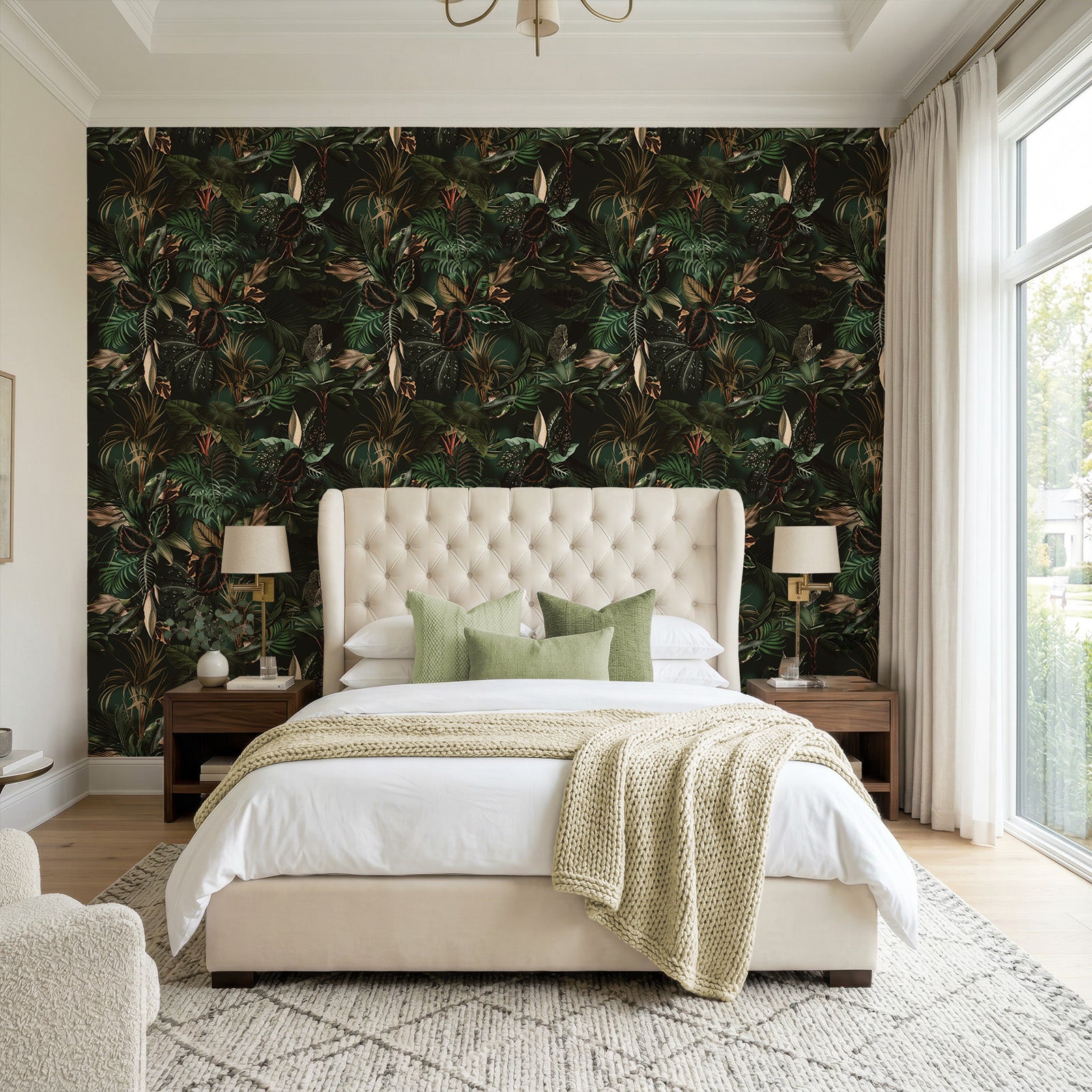 Moody Tropical Palm & Exotic Leaves Wallpaper