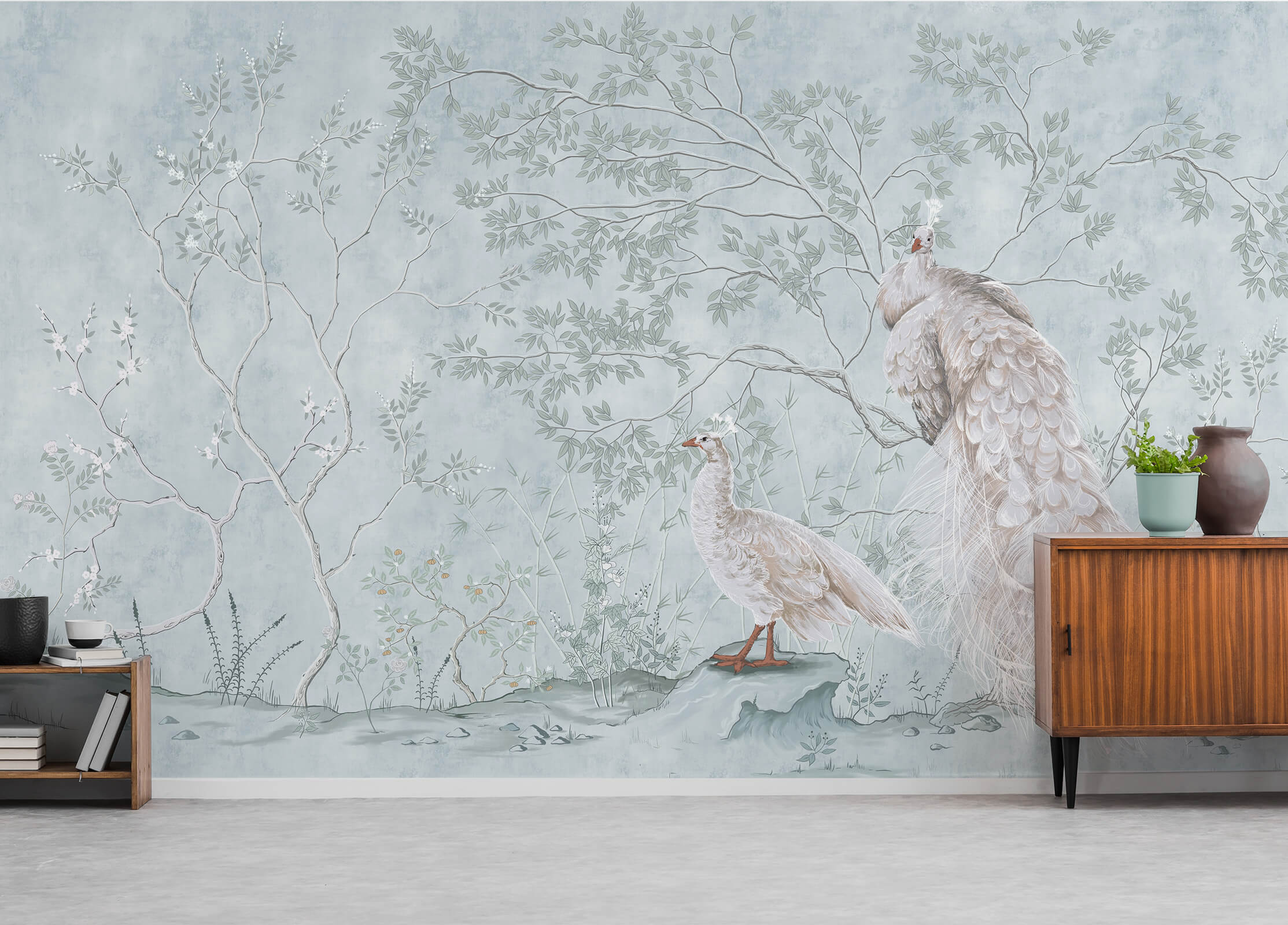 Peacock Chinoiserie Wall Mural Wallpaper