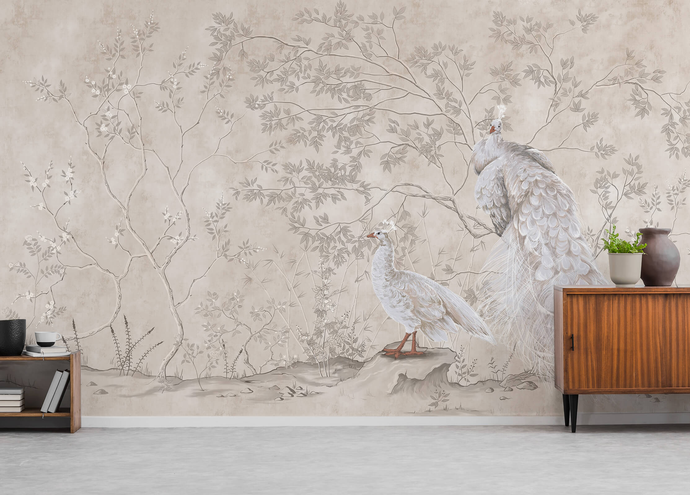 Vintage Chinoiserie Peacock Luxury Wallpaper