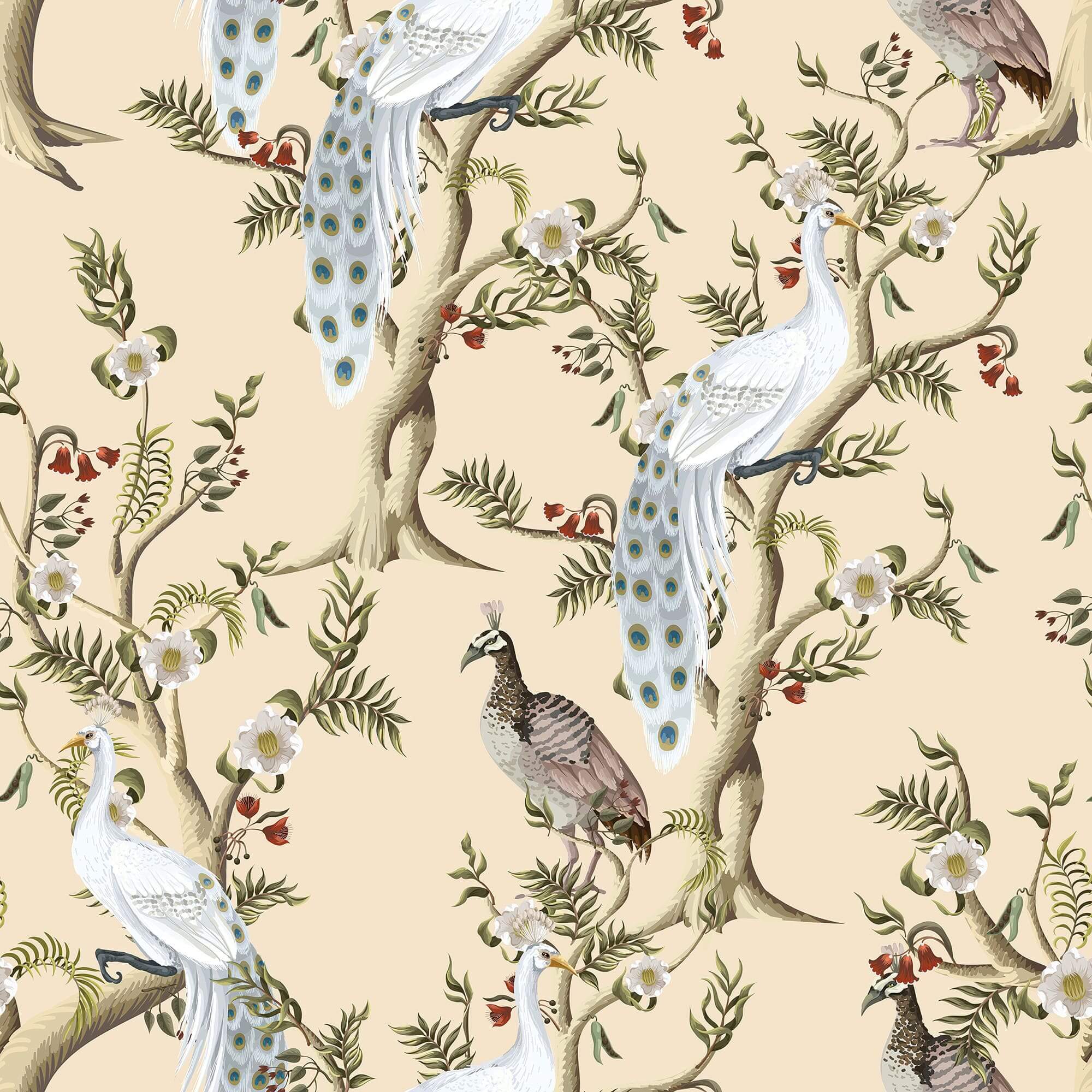 Chinoiseries Peacock Wallpaper