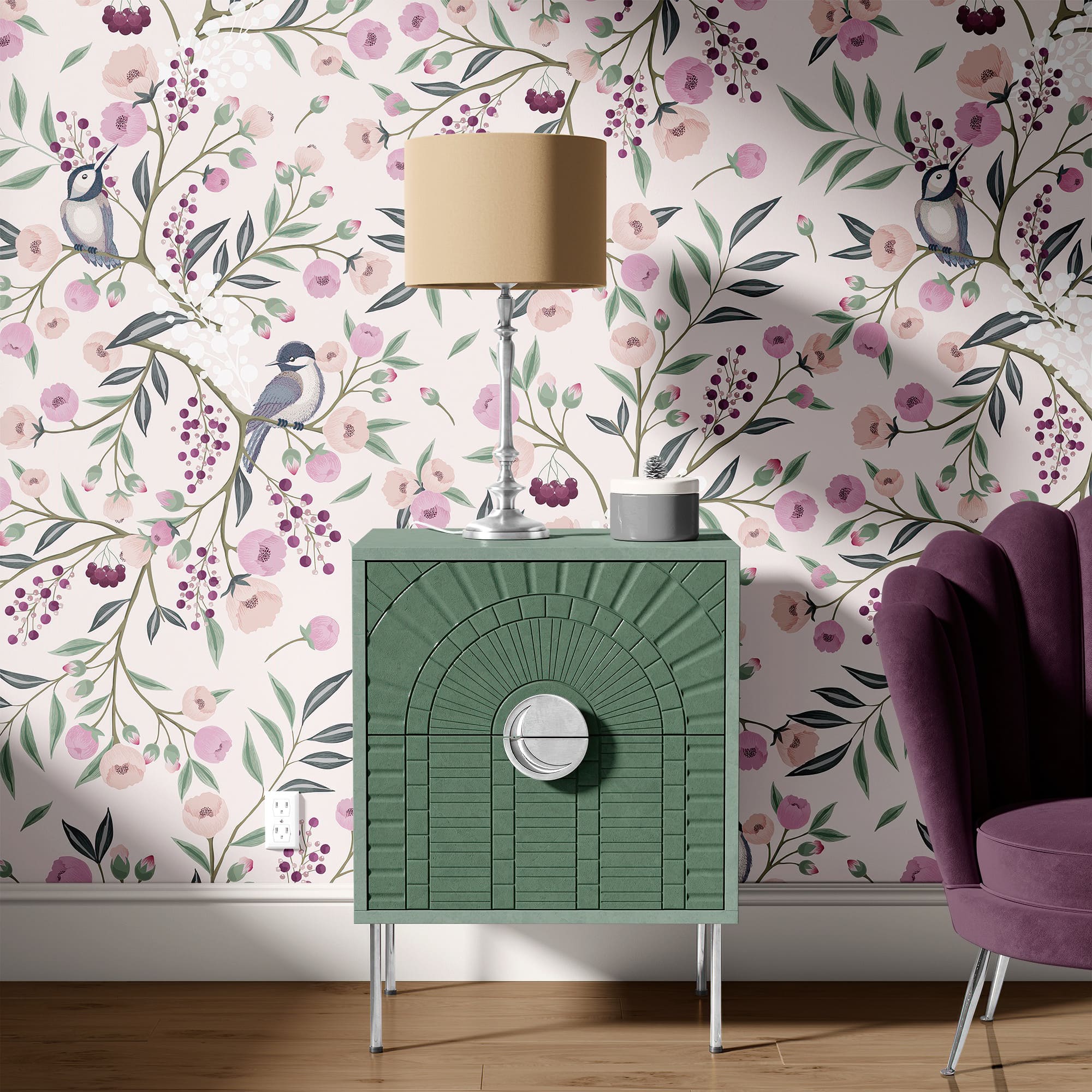 Botanical Bird Floral Wallpaper