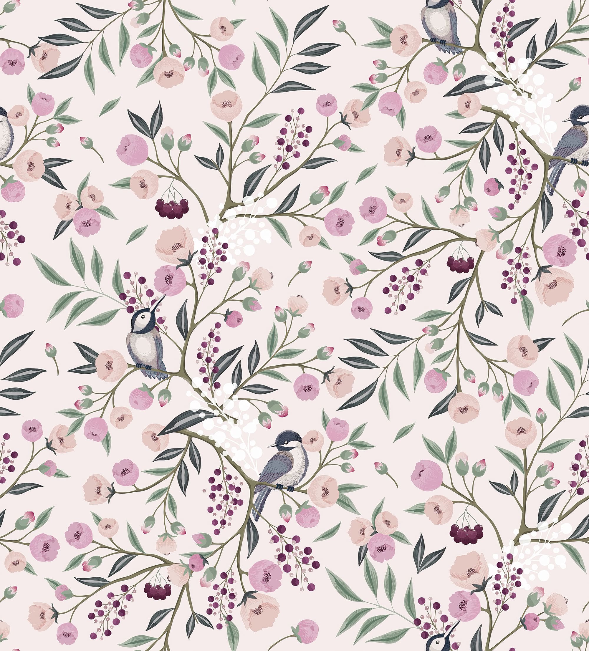 Botanical Bird Floral Wallpaper