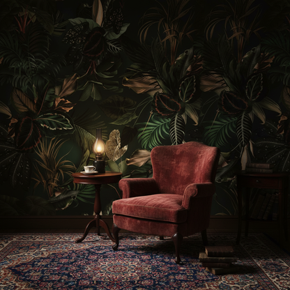 Moody Tropical Palm & Exotic Leaves Wallpaper