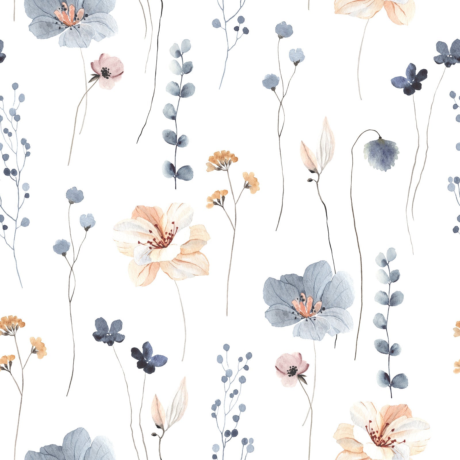 Blue and Beige Flowers Wallpaper