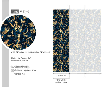 Luxury Blue and Modern Leaves Wallpaper