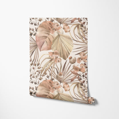Neutral Tropical Monstera Leaves Watercolor Wallpaper