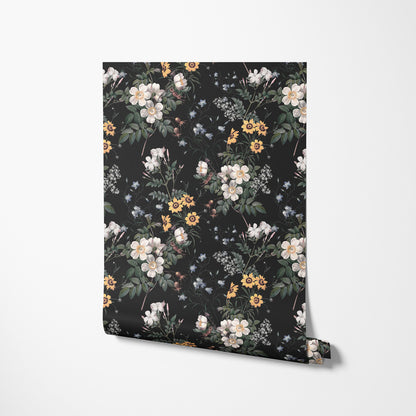 Night Luxury White Flower Pattern Wallpaper