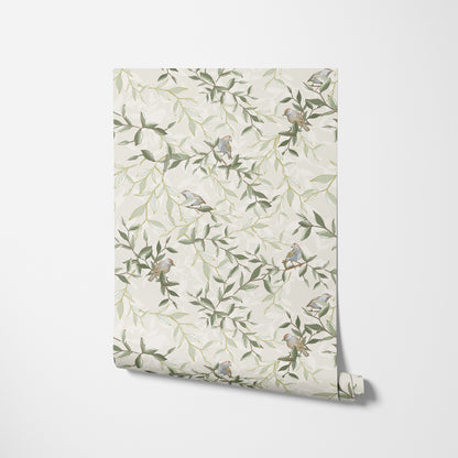 Elegant Chinoiserie Bird Wallpaper