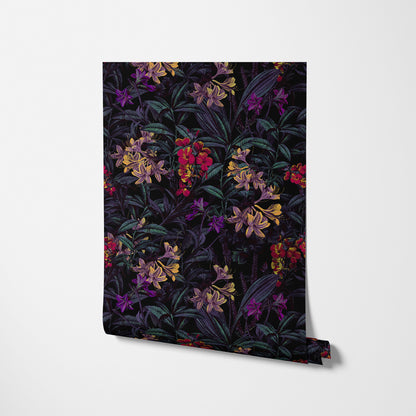 Dark Foliage flowers Pattern Wallpaper
