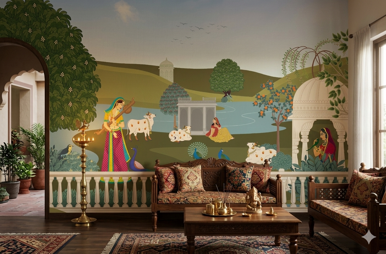 Pichwai Garden Custom Design Wallpaper