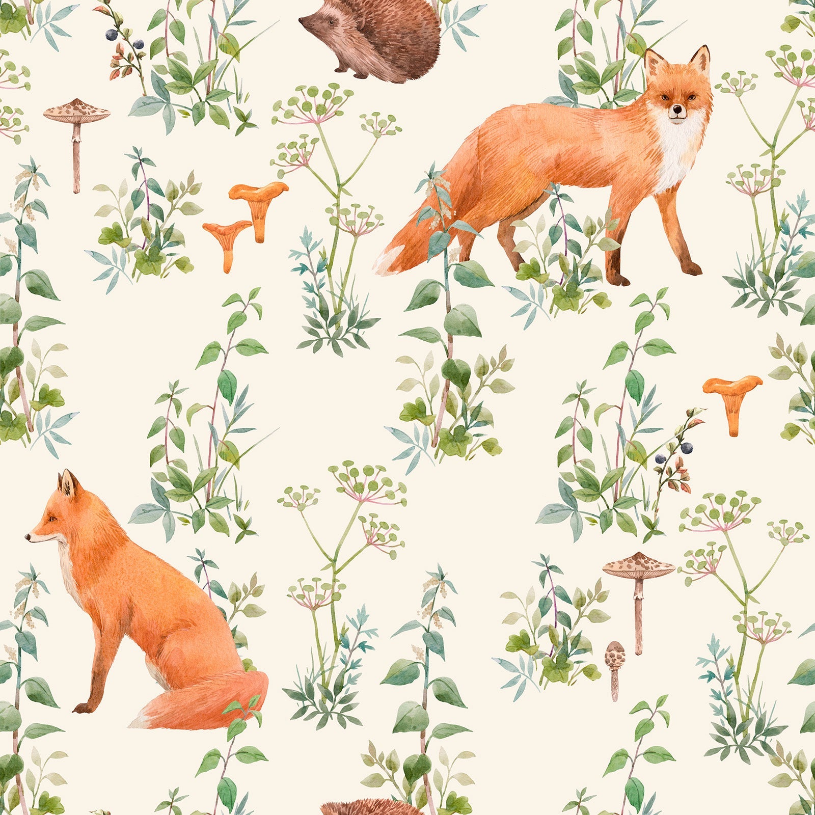 Fox and Hedgehog Watercolor Wallpaper